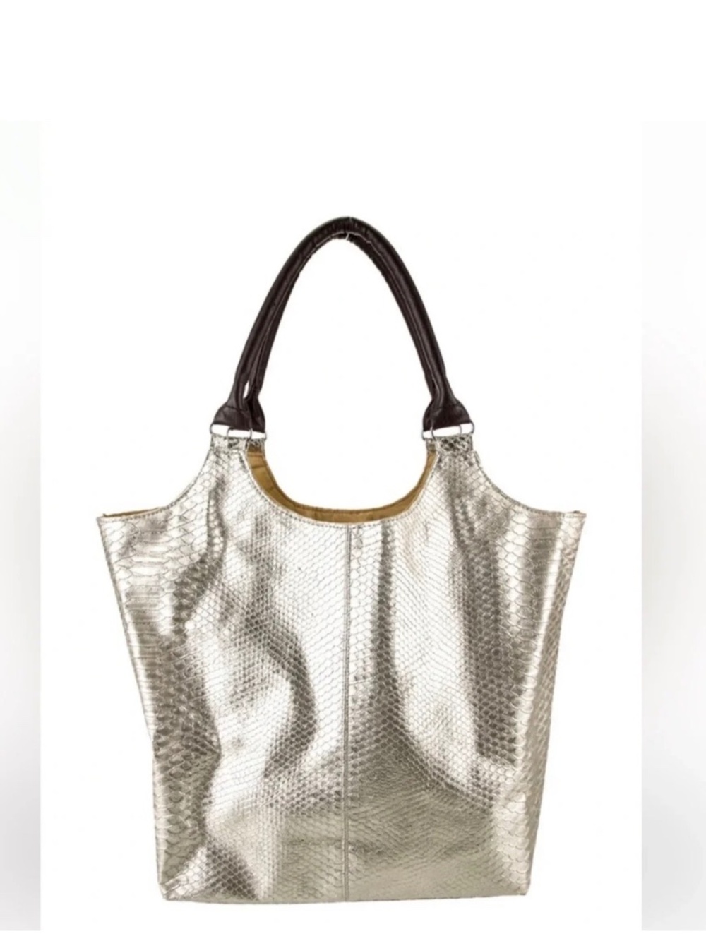 NEIMAN MARCUS Gold Metallic Croc Embossed Brown Faux Leather Tote Bag